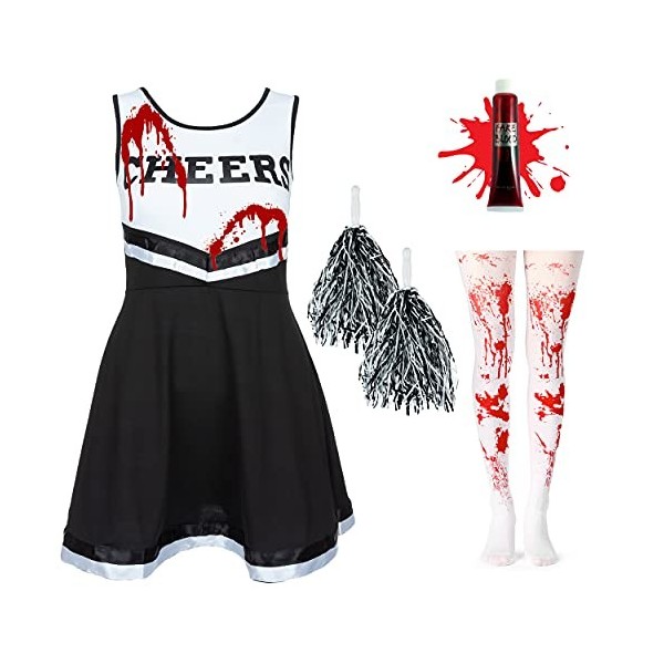 Costume de pom-pom girl zombie pour fille avec tube de faux sang costume cheerleader Zombie deguisement fille halloween sophi