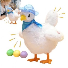 Anloximt Poule Musicale en Peluche, Poule électrique en Peluche Mignonne pondant des œufs, Figurine de Poulet réaliste avec C