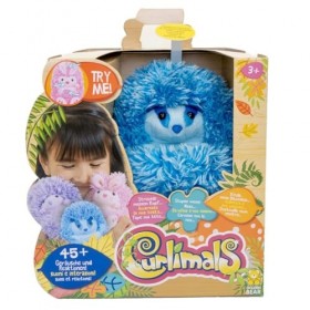 RPM Licensing- Curlimals 3710-Blue Le Blaireau, Peluche Interactive, 45 Sons & réactions, dès 3 Ans, 3710, Bleu