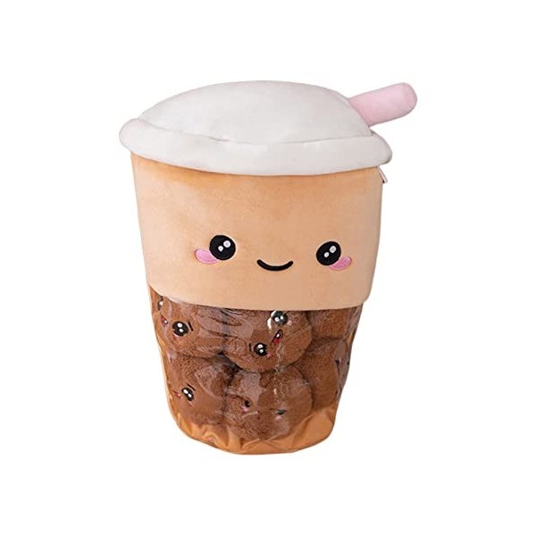 Boba Peluche Oreiller, Doux Jouet en Peluche Bubble Coussin Oreiller en Peluche, Bubble Tea en Peluche Avec 6 Balles en Peluc