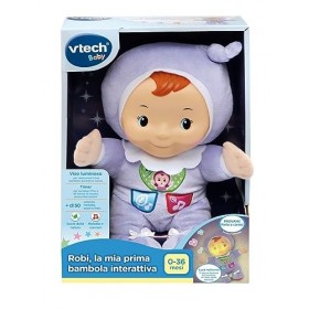 VTech Robi, ma première poupée Interactive, en Peluche avec lumière de Nuit pour Enfants, lumière Musicale avec 40 berceuses 