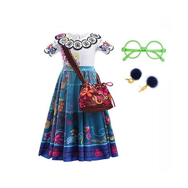 LZH Mirabel déguisement pour filles Cosplay Isabela Madrigal princesse Halloween habiller avec des lunettes boucles doreille