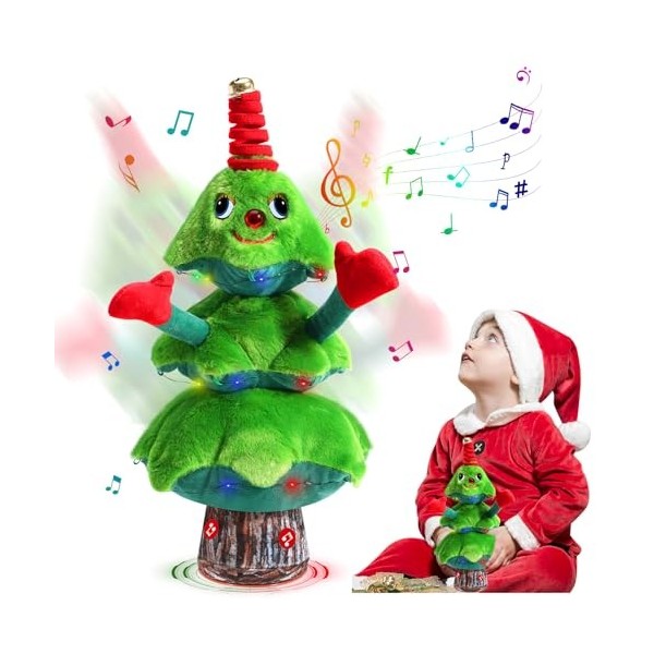 icyant Arbre de Noël Chant et Danse 14" Peluche de Noël avec Musique et Lumières Poupée en Peluche Danse Jouet en Peluche Éle