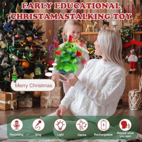 icyant Arbre de Noël Chant et Danse 14" Peluche de Noël avec Musique et Lumières Poupée en Peluche Danse Jouet en Peluche Éle