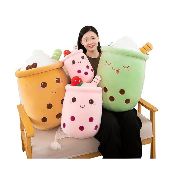 AMOZO Oreiller Peluche Bubble Tea, Peluche Boba Jouets Doux Oreiller Peluche Boba géant Snimal pour Les Amateurs de Boba 35c