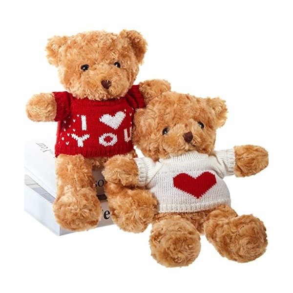 2 Pack Ours en Peluche de Saint-Valentin Nounours avec Coeur I Love You Jouet Animal en Peluche 11,8 Pouces Ours en Peluche C