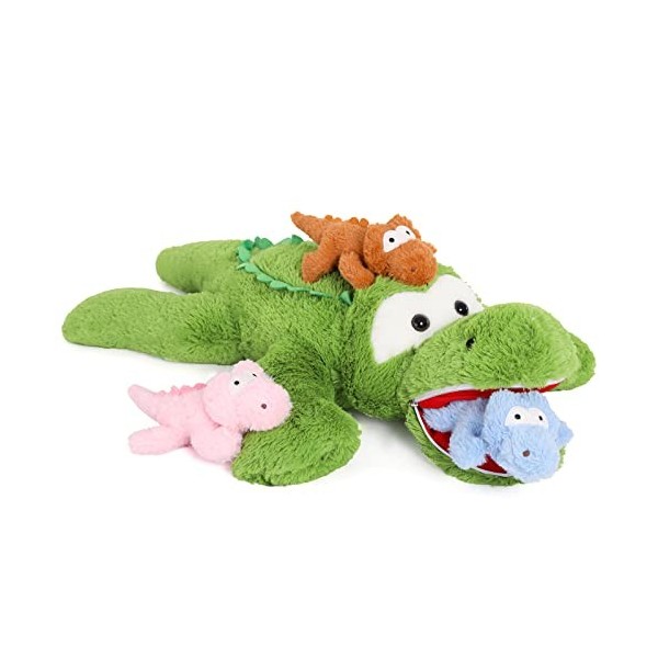 MorisMos Crocodile Peluche Geante 90cm, Grosse Vert Peluches Alligator avec 3 Bébés Crocodiles Jouet Douce, Animaux en Peluch