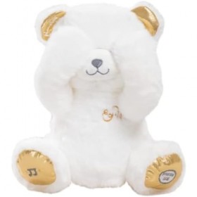 Pioupiou et Merveilles - Gaston Coucou Comptine - Blanc/Or à 2 Fonctions - Ourson en Peluche de 25CM - Peluche Musicale pour 