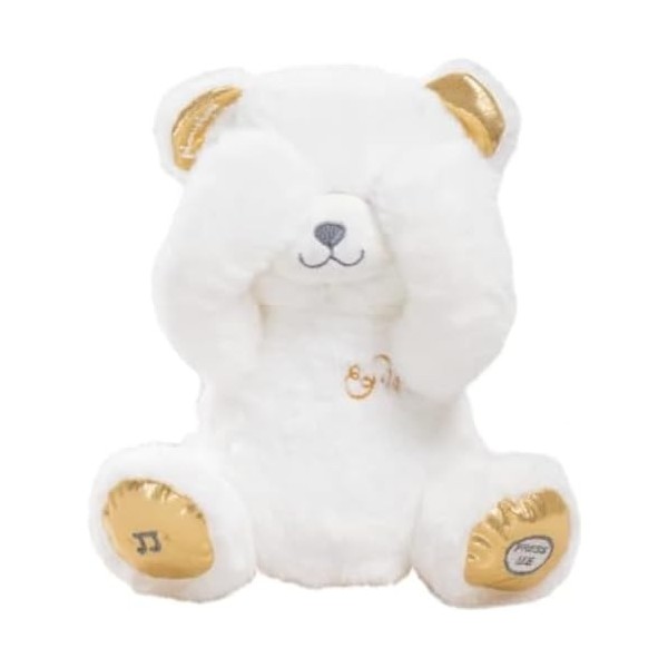 Pioupiou et Merveilles - Gaston Coucou Comptine - Blanc/Or à 2 Fonctions - Ourson en Peluche de 25CM - Peluche Musicale pour 