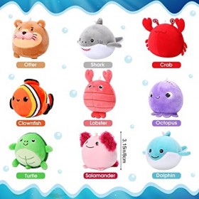 Harrycle 9 Animaux Marins en Peluche en Vrac 8 cm Animaux dOcéan en Peluche Mignons Jouets de Créatures de Mer Doux Colorés 