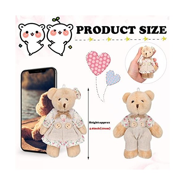 Skylety 12 Pièces Mini Animaux Ours en Peluche, Mini Couple Ours avec Vêtements en Toile de Lin Petits Jouets dours pour Déc