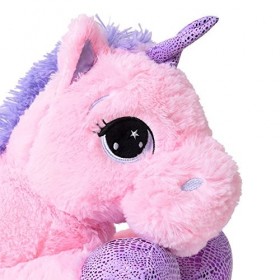 TE-Trend plüschpferd Cheval Licorne Unicorn Animaux en Peluche allongé 45cm Violet glitzerhorn avec Grands Yeux, Rose