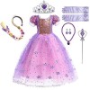 WOOLUCK® Fille Robe de Princesse Raiponce avec 6 Accessoires, Déguisement Princesse fille,Tulle Maxi Costume Carnaval Fille, 