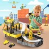 Veluoess Jouets de Garage pour Enfants, Voiture de Garage Jouet avec Camions de Chantier et Mini Hélicoptère Garage de Statio