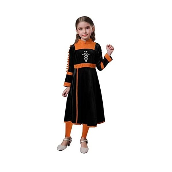 Costume De Princesse Elsa Pour Fille – Robe à Manches Longues, Imprimé Flocons – Avec Couronne, Baguette, Perruque (option)