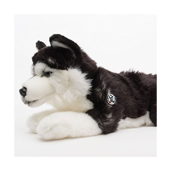 Husky Yukon Chien de traîneau en peluche noir et blanc couché 29 cm