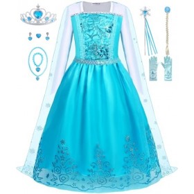Aoiviss Elsa Princesse Costume Fille Princesse Elsa Déguisement Princesse Robe d’Halloween Carnaval Cosplay Anniversaire Fête