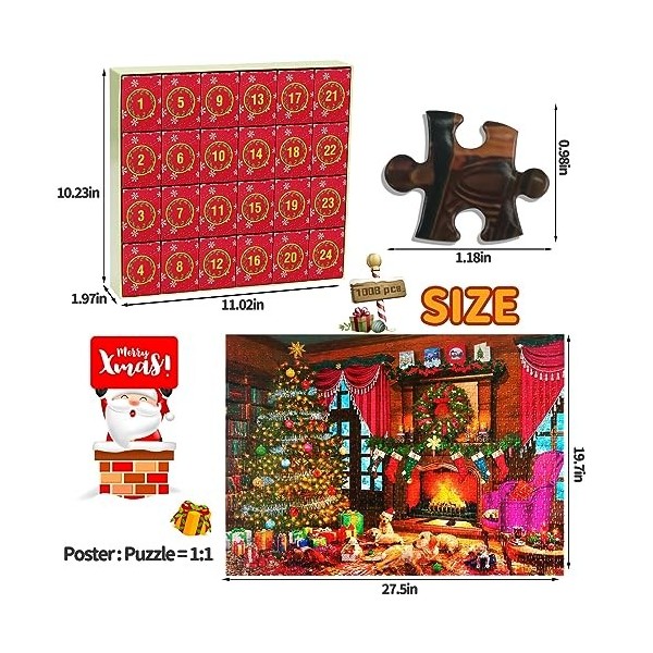 Bestbase Calendrier de lAvent 2023 - 24 boîtes demballage - Puzzle de vacances de 1008 pièces pour adultes et enfants, comp