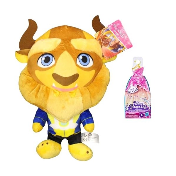 Disney Princess Ensemble de 4 pièces en peluche super douce de qualité 30 cm La Bête et 1 figurine de sac aveugle de la série