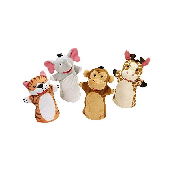 Melissa & Doug Marionnettes Le Zoo, 4 Marionettes - Tigre, Eléphant, Singe, Giraffe, Jouet créatif pour filles et garçons de 