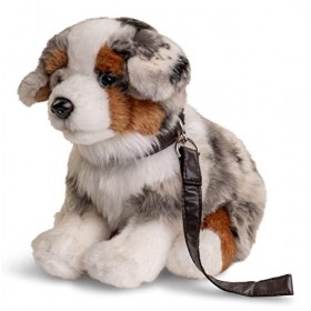 Uni-Toys - Chien de Berger Australien Chiot Assis avec Laisse - 22 cm Hauteur - Chien en Peluche, Animal de Compagnie - P