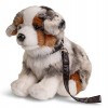 Uni-Toys - Chien de Berger Australien Chiot Assis avec Laisse - 22 cm Hauteur - Chien en Peluche, Animal de Compagnie - P