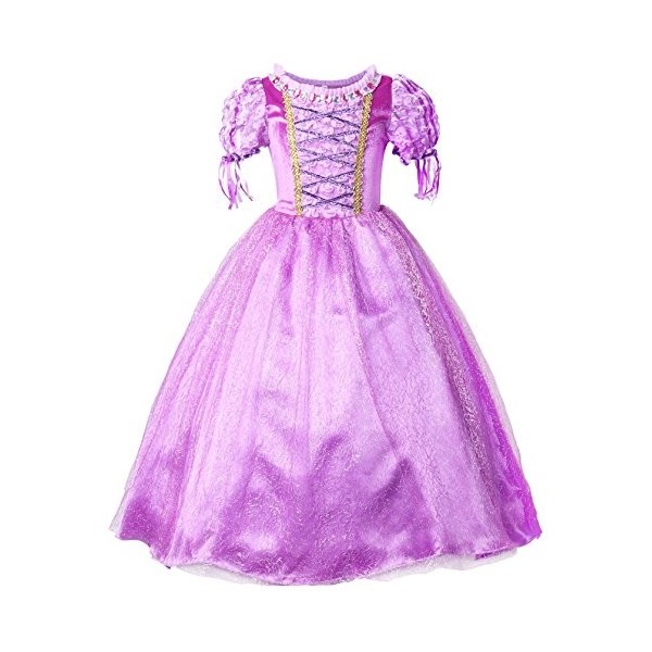 JerrisApparel Princesse Raiponce Costume Robe de fête Robe de Fille 120cm, Violet avec Accessoires 