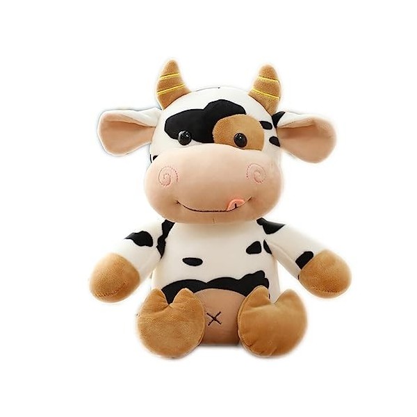 JAWSEU Vache Peluche, Animal en Peluche Jouet en Peluche de Vache Doux Dessin Animé Mignon Oreiller Animaux Poupée Peluche Ge