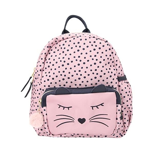 Depesche 11915 Princess Mimi Sac à dos rose clair, motif à pois, visage de chat et petit œillet, sac à dos avec compartiment 