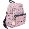 Depesche 11915 Princess Mimi Sac à dos rose clair, motif à pois, visage de chat et petit œillet, sac à dos avec compartiment 
