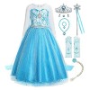 ReliBeauty Déguisement Princesse Filles Manches Longues Robe Costume Avec Accessoires Bleu，110 4-5 Ans 