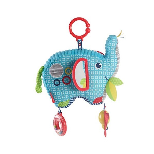 Fisher-Price Mon Éléphant dActivité Peluche dÉveil Bébé Pleine de Surprises, Accrochable Partout et Hochets Inclus, dès la 