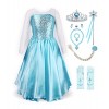 ReliBeauty Déguisement Princesse Filles Manches Longues Robe Costume Avec Accessoires Bleu，110 4-5 Ans 