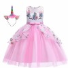 Robe Licorne Enfant de Princesse, avec Bandeau Cosplay pour Le Mariage et Les Parties 3-4 Ans, 104 cm 