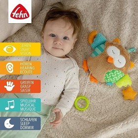 Fehn Peluche Musicale en Forme de Chouette, avec Douce Mélodie de la Berceuse de Brahms pour aider à S’endormir à la Maison e
