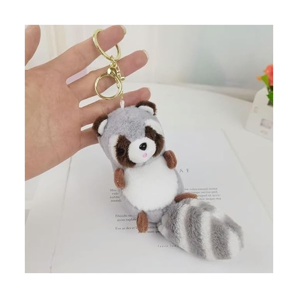 EacTEL Kawaii Peluche Raton Laveur Peluche Jouet Mignon Raton Laveur Oreiller Peluche Animal Porte-clés Coussin Cadeau d’Anni