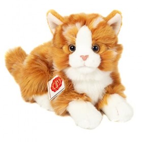 Teddy Hermann 91837 Peluche Chat couché avec garnissage recyclé Rouge 20 cm