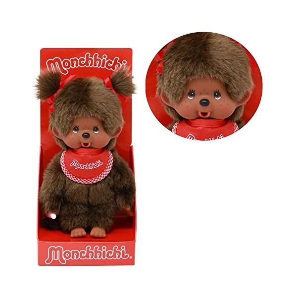 Fille Couleur | 20 cm | Kiki | Monchhichi Poupée | avec Bavette Rouge