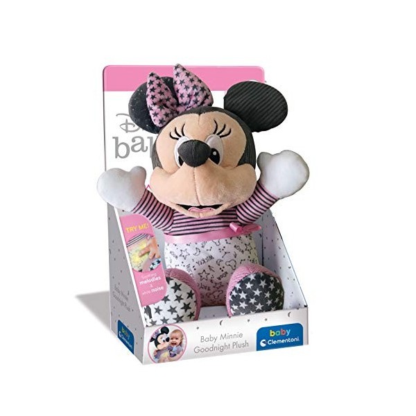 Clementoni Disney Baby Minnie-veilleuse musicale et lumineuse-peluche lavable en machine, 6 mois et plus, 17395, Multicolore