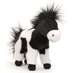 Uni-Toys - Cheval Noir et Blanc, Debout - 23 cm Hauteur - Cheval en Peluche - Peluche Doudou