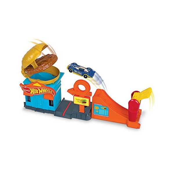 Hot Wheels City Course vers le Burger, coffret de jeu pour petites voitures à connecter avec circuit et pistes, jouet pour en