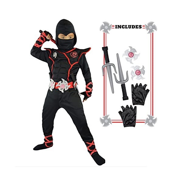 Spooktacular Creations Déguisement de ninja de luxe pour enfants avec poignards ninja et étoiles à lancer