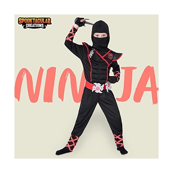 Spooktacular Creations Déguisement de ninja de luxe pour enfants avec poignards ninja et étoiles à lancer
