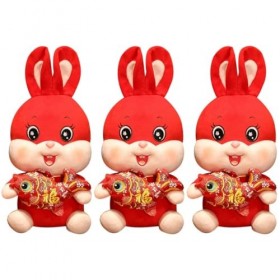 Toyvian 3 Pièces Année du Lapin Mascotte Chinois Zodiaque Jouet en Peluche Lapin Chanceux Nouvel an Chinois Cadeaux pour Enfa