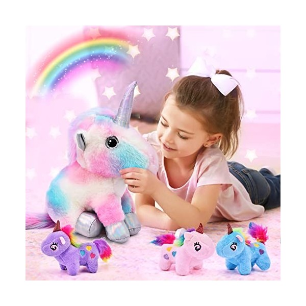 Tacobear Peluche Licorne Jouet pour Fille Peluche Maman Licorne avec 4 bébés Licorne Peluche Cheval Licorne Jouet Anniversair