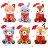 Aoriher 6 Pcs Mini Animaux des Bois en Peluche de Noël Jouets Animaux en Peluche de Jungle en Vrac 10 cm Ours Lapin Écureuil 