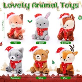 Aoriher 6 Pcs Mini Animaux des Bois en Peluche de Noël Jouets Animaux en Peluche de Jungle en Vrac 10 cm Ours Lapin Écureuil 