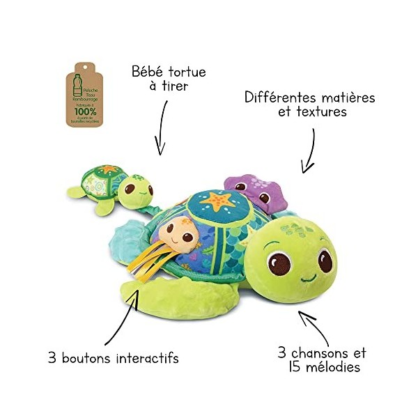 VTech - Juju, Maman Tortue Éveil des Sens Play Green, Peluche Interactive Fabriquée avec des Matériaux Plus Durables, Jouet S