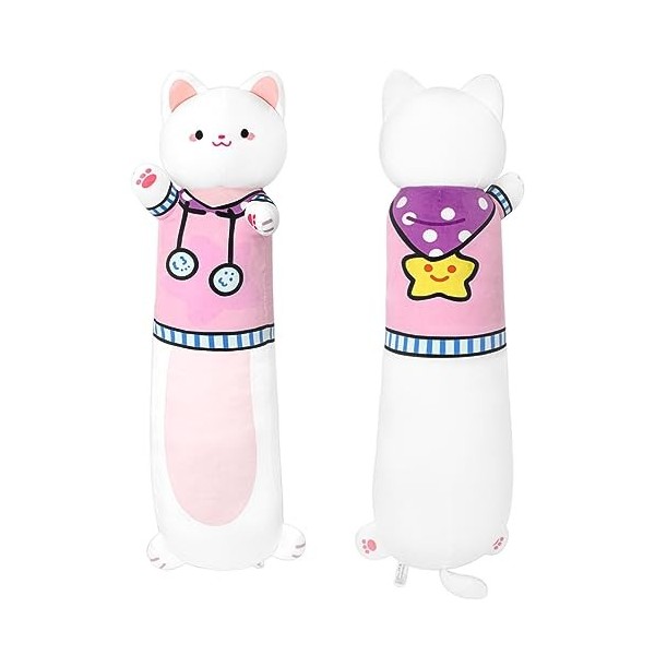 Terbaik Oreiller Peluche Chat Fleur de Cerisier de 70cm Long, Jouets en Peluche Chat Douce, Kawaii Peluche Chat Coussin pour 