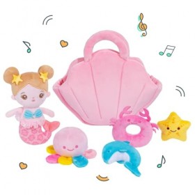 Starpony OUOZZZ Cadeaux Bébé Fille Sirène Jouets - 6 Pièces Jouets de Peluche Animal en Peluche avec Couineur, Crinkle et Bel